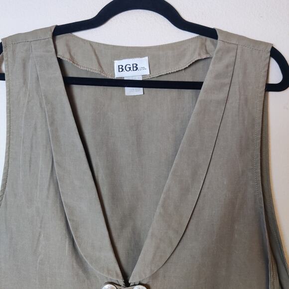 Vtg B.G.B. Taupe Double Breasted Vest Waistcoat 16 Minimalist Eclectic Grandpa - Picture 3 of 11